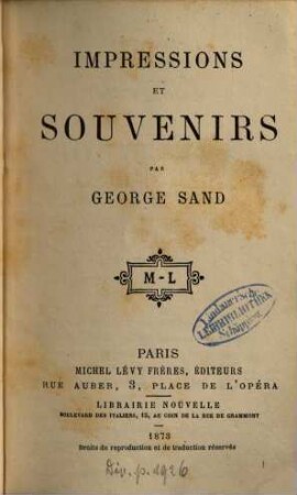 Impressions et souvenirs : Par George Sand