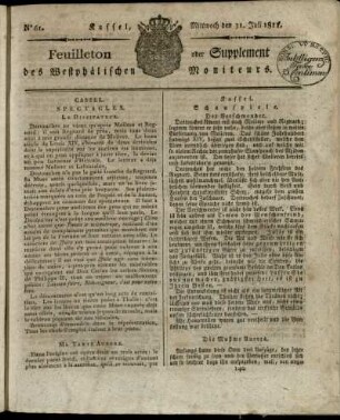 No. 61, Mittwoch den 31. Juli 1811