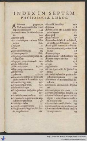 Index In Septem Physiologiae Libros.