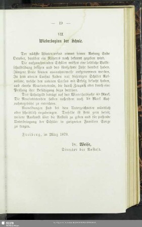 VII. Wiederbeginn der Schule