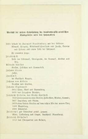 Ubersicht der äußern Entwickelung des brandenburgisch-preußischen Staatsgebietes unter den Hohenzollern