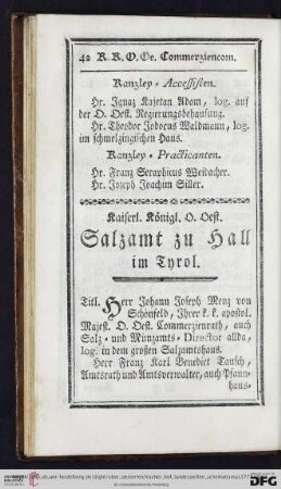 Kaiserl. Königl. O. Oest. Salzamt zu Hall im Tyrol