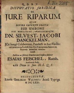 Disputatio Juridica De Jure Riparum
