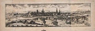 Ansicht von Dresden, Blick oberhalb der Neustädter Seite auf die Altstadt (darunter Lehrbrief zur Beendigung der Lehrjahre des "Peruchenmachers" Carl Heinrich Schlegel, ausgestellt von der "Peruchmacherinnung" Dresden)