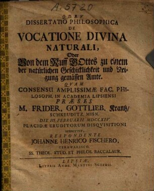De Vocatione divina naturali