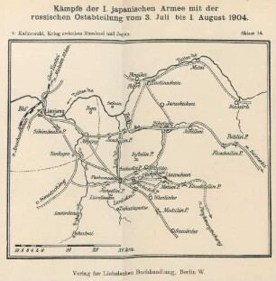 Skizze 14. Kämpfe der I. japanischen Armee mit der russischen Ostabteilung vom 3. Juli bis 1. August 1904
