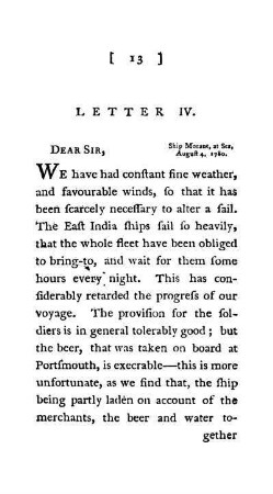 LETTER IV. - Ship Morant, at Sea, August 4, 1780.