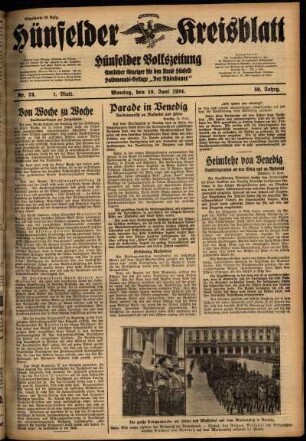 Erste Ausgabe vom Montag, den 18. Juni 1934.