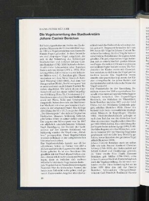 Die Vogelsammlung des Stadtsekretärs Johann Casimir Benicken