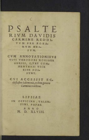 Psalterivm Davidis Carmine Redditvm