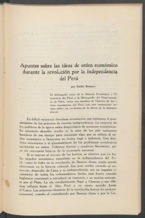 Apuntes sobre las ideas de orden económico durante la revolución por la independencia del Perú