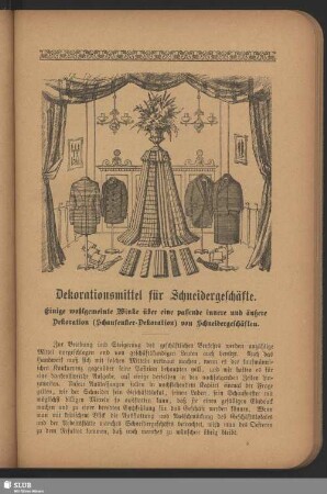 Dekorationsmittel für Schneidergeschäfte : Einige wohlgemeinte Winke über eine passende innere und äußere Dekoration (Schaufenster-Dekoration) von Schneidergeschäften