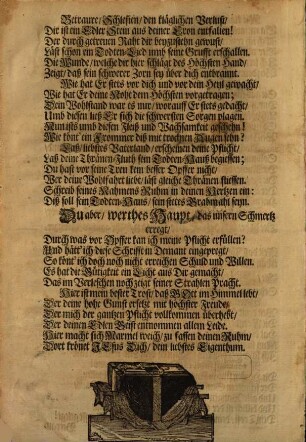 Als Der Hoch-Edel-Gebohrne Herr, Herr Wolff Alexander von Stosch, Erb-Herr auf Kreidelwitz ... Den 22. Febr. dieses ietzt lauffenden 1682sten Jahres die Sterbligkeit gesegnet, und den 8. Julii darauf, in hochansehnlichem Leich-Proceß, mit grossem Leidwesen aller Frommen, Zu seiner Hoch-Adelichen Grufft begleitet wurde, Wolte mit Nachfolgenden Trauer-Zeilen Gegen Seinen unvergleichlichen Patron die letzte Schuldigkeit wehmütigst ablegen, Der gantzen Hoch-Adelichen höchst-betrübten Familie demütigster Diener, Daniel Pezold, Der H. Schrifft Befl.