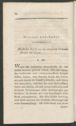 Dritter Abschnitt. Allgemeiner Begriff von den chemischen Verwandtschaften der Körper.