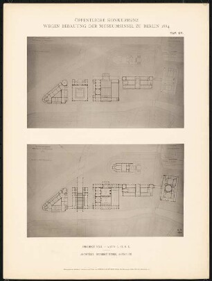 Wettbewerb Museumsinsel, Berlin: Projekt XXII, Grundriss 1. OG, 2. OG (aus: Concurrenzentwürfe wegen Bebauung d. Museumsinsel zu Berlin. Auswahl d. preisgekrönten u. besten Entwürfe, Berlin 1884)