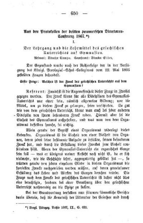 Aus den Protokollen der dritten pommerschen Directoren-Conferenz 1867