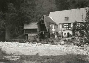 Schönwald (Krásny Les). Im obersten Gottleubatal. Hochwasserkatastrophe 08./09.07.1927. Zerstörte Häuser