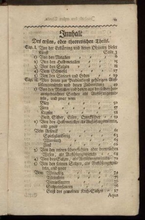 Innhalt, des ersten, oder theoretischen Theils.