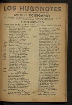 Los hugonotes : comedia en dos actos y en verso