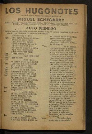 Los hugonotes : comedia en dos actos y en verso