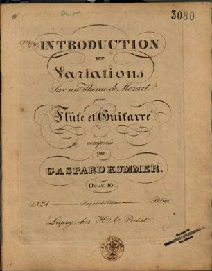 Introduction et variations sur un thème de Mozart : pour flûte et guitarre ; oeuv. 10