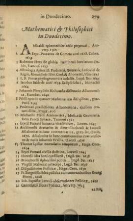 279-282, Mathematici & Philosophici in Duodecimo.