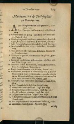 279-282, Mathematici & Philosophici in Duodecimo.