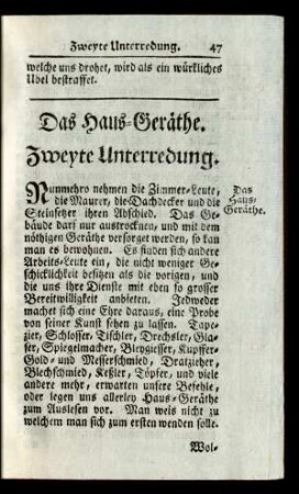 Das Haus-Geräthe. Zweyte Unterredung