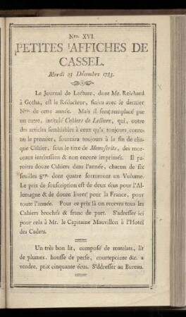 No XVI (Mardi 23 Décembre 1783)