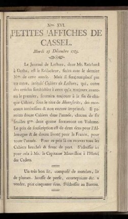 No XVI (Mardi 23 Décembre 1783)