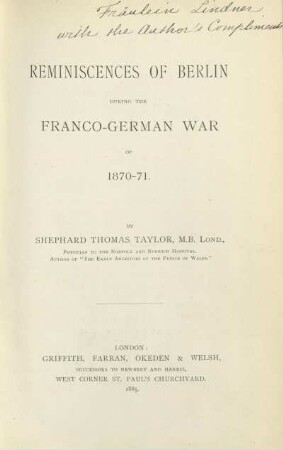 Reminiscences of Berlin : during the Franco-German war of 1870-71
