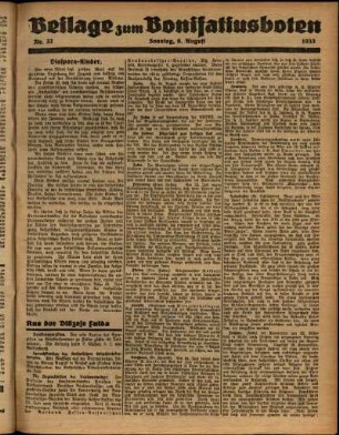 Zweite Ausgabe vom Sonntag, den 06. August 1933.