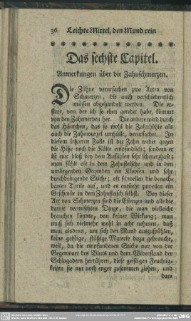 Das sechste Capitel. Anmerkungen über die Zahnschmerzen