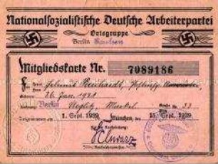 NSDAP Mitgliedskarte von Helmut Reichardt