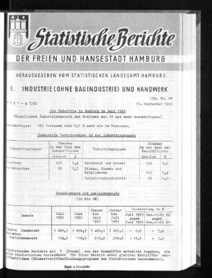 Die Industrie in Hamburg im Juli 1962 : Lfd. Nr. 20