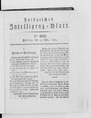8tes Stück, Ausgabe vom 23. Febr. 1810