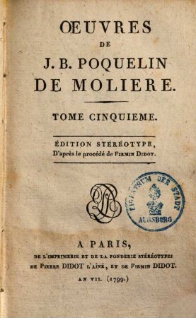 Oeuvres de J. B. Poquelin de Molière. 5