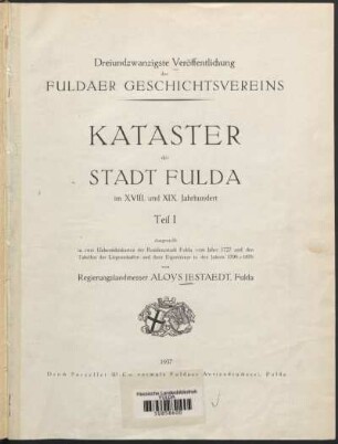 1: Kataster der Stadt Fulda im XVIII. und XIX. Jahrhundert