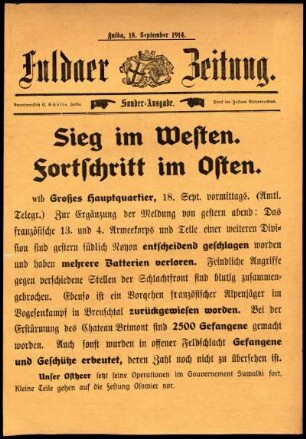 Erste Ausgabe vom Freitag, den 18. September 1914.