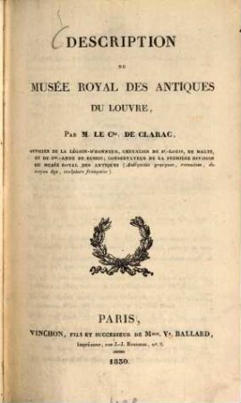 Description du Musée Royal Des Antiques du Louvre