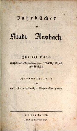 Jahrbücher der Stadt Ansbach. 2. 1830/33 (1836)