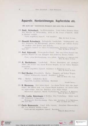 Aquarelle, Handzeichnungen, Kupferstiche (Nr. 290 - 406)