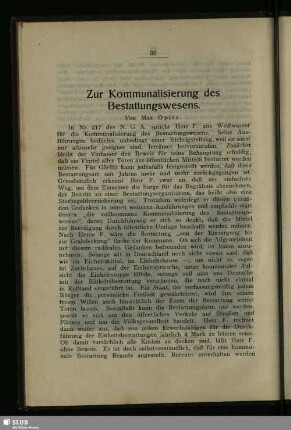 Zur Kommunalisierung des Bestattungswesens