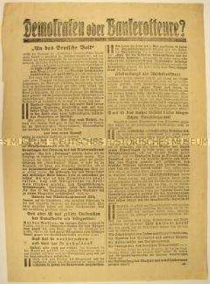 Programmatischer antijüdischer Wahlaufruf der Deutschnationalen Volkspartei.