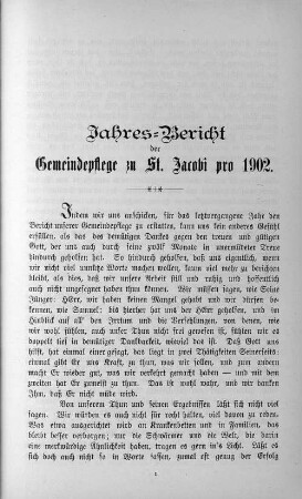 Jahres=Bericht der Gemeindepflege zu St. Jacobi pro 1902.