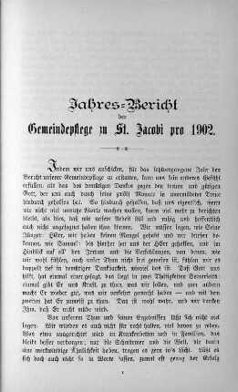 Jahres=Bericht der Gemeindepflege zu St. Jacobi pro 1902.