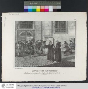 Anfang der Reformation : Luther lässt 95 Sätze gegen den Ablass an die Schlosskirche zu Wittenberg anschlagen. den 31. Octbr. 1517.