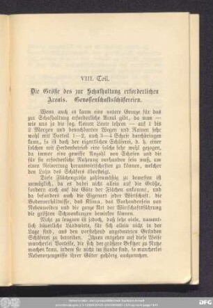 VIII. Teil. Die Größe des zu Schafhaltung erforderlichen Areals. Genossenschaftsschäfereien.