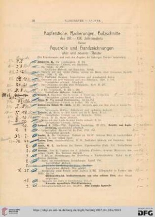Kupferstiche, Radierungen, Holzschnitte, Aquarelle und Handzeichnungen (Nr.522-973)