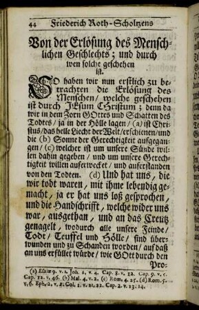 Von der Erlösung des Menschlichen Geschlechts; und durch wen solche geschehen ist.